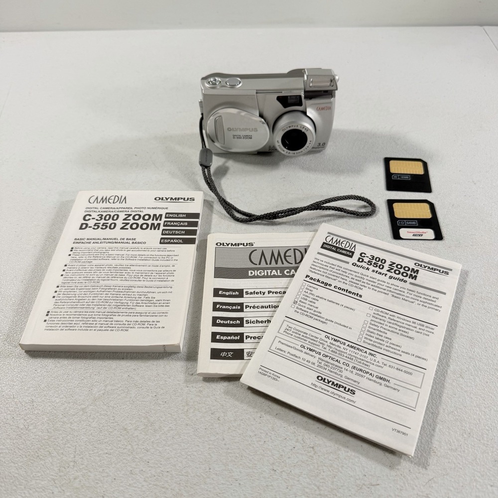 Olympus CAMEDIA Model D-550 Zoom 3.0MP 2.8X Zoom W/ 2 Memory Cards & Manuals